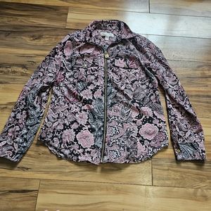 Michael Kors Paisley Black and Pink Zip up Blouse Small